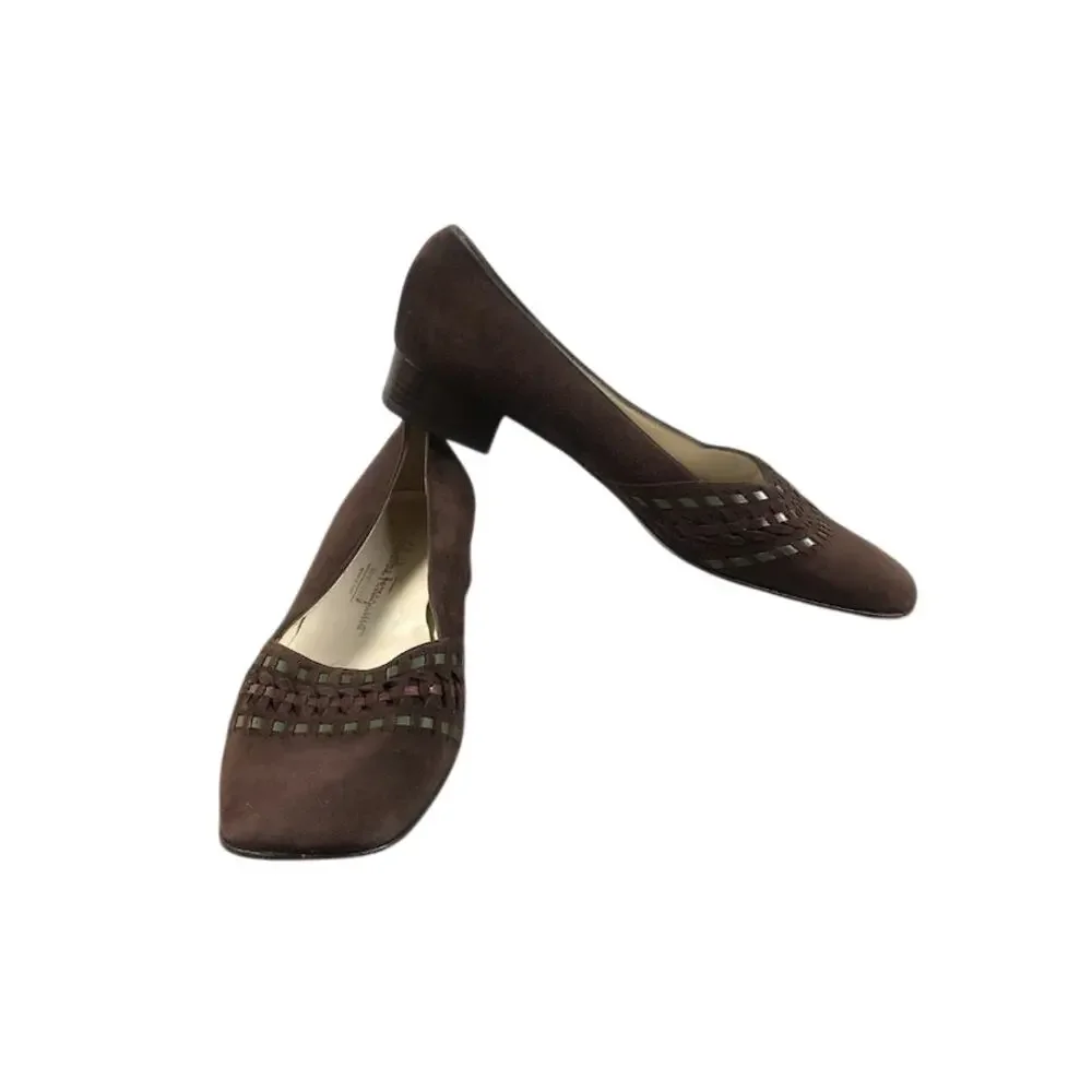 SALVATORE FERRAGAMO Suede Woven Flats Sz 8B Brown Classic Timeless Made In Italy